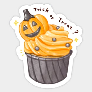 Halloween Pumpkin Cupcake Illustration - Trick or Treat? (萬聖節南瓜杯子蛋糕) Sticker